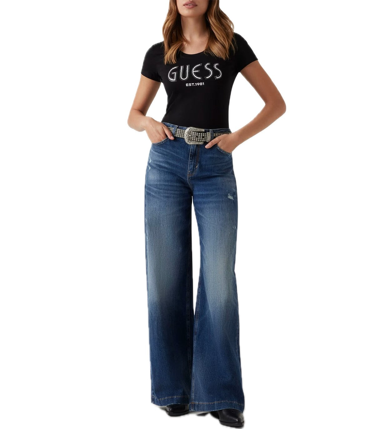 T-shirt con strass Donna Guess