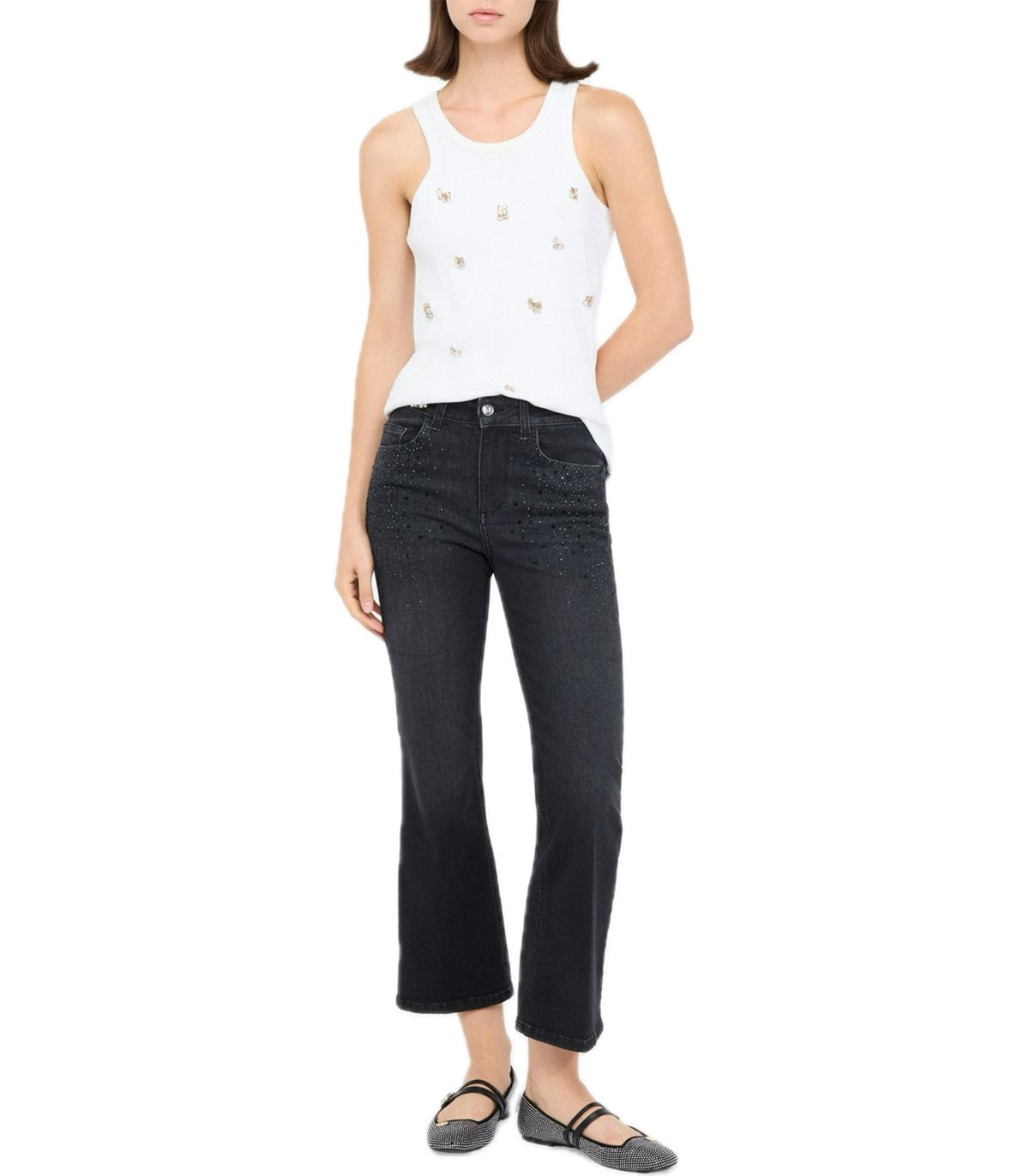 Jeans flare cropped con strass Liu Jo
