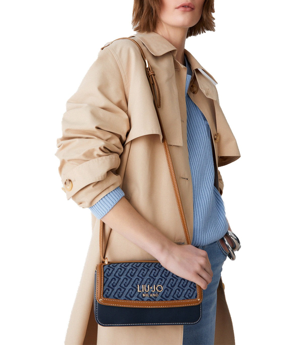 Borsa tracolla piccola in denim  jacquad
