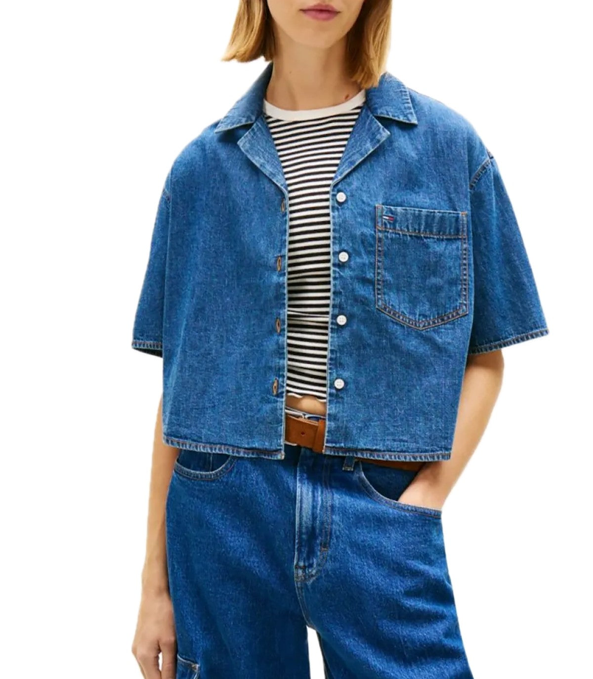 Camicia crop relaxed fit in chambray Tom