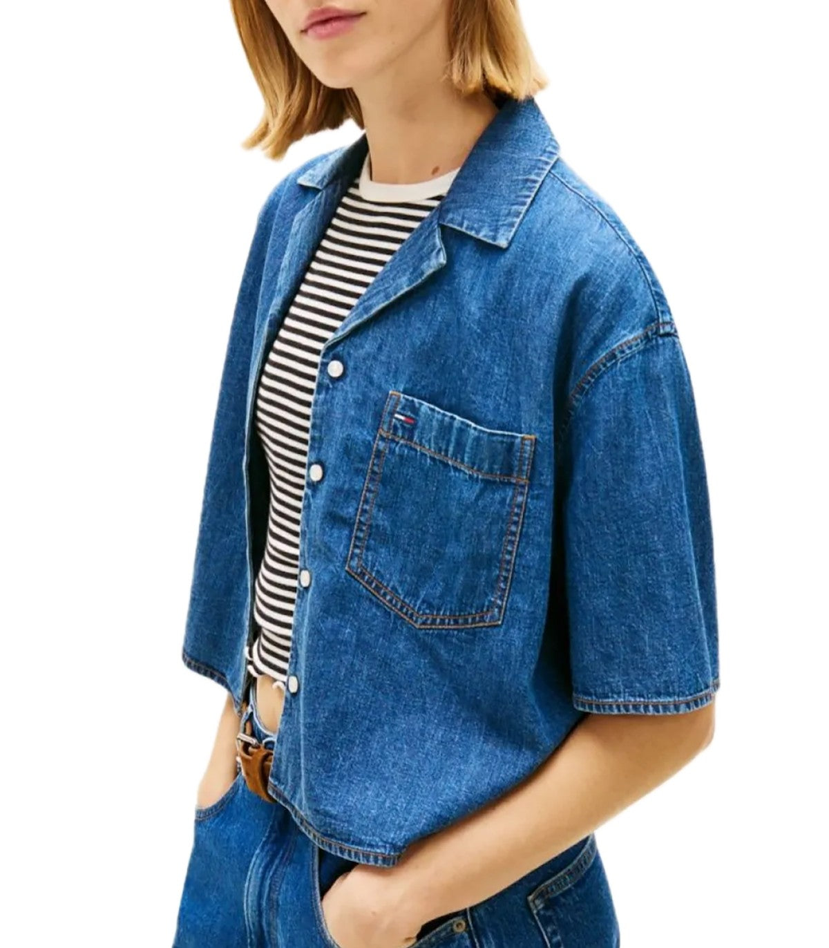 Camicia crop relaxed fit in chambray Tom