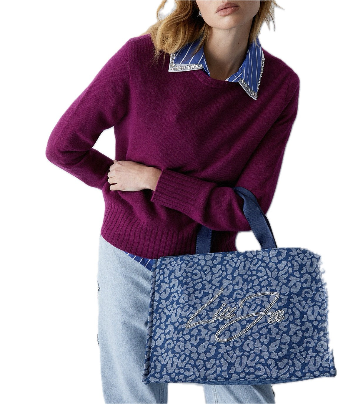 Tote bag grande in denim animalier Liu o