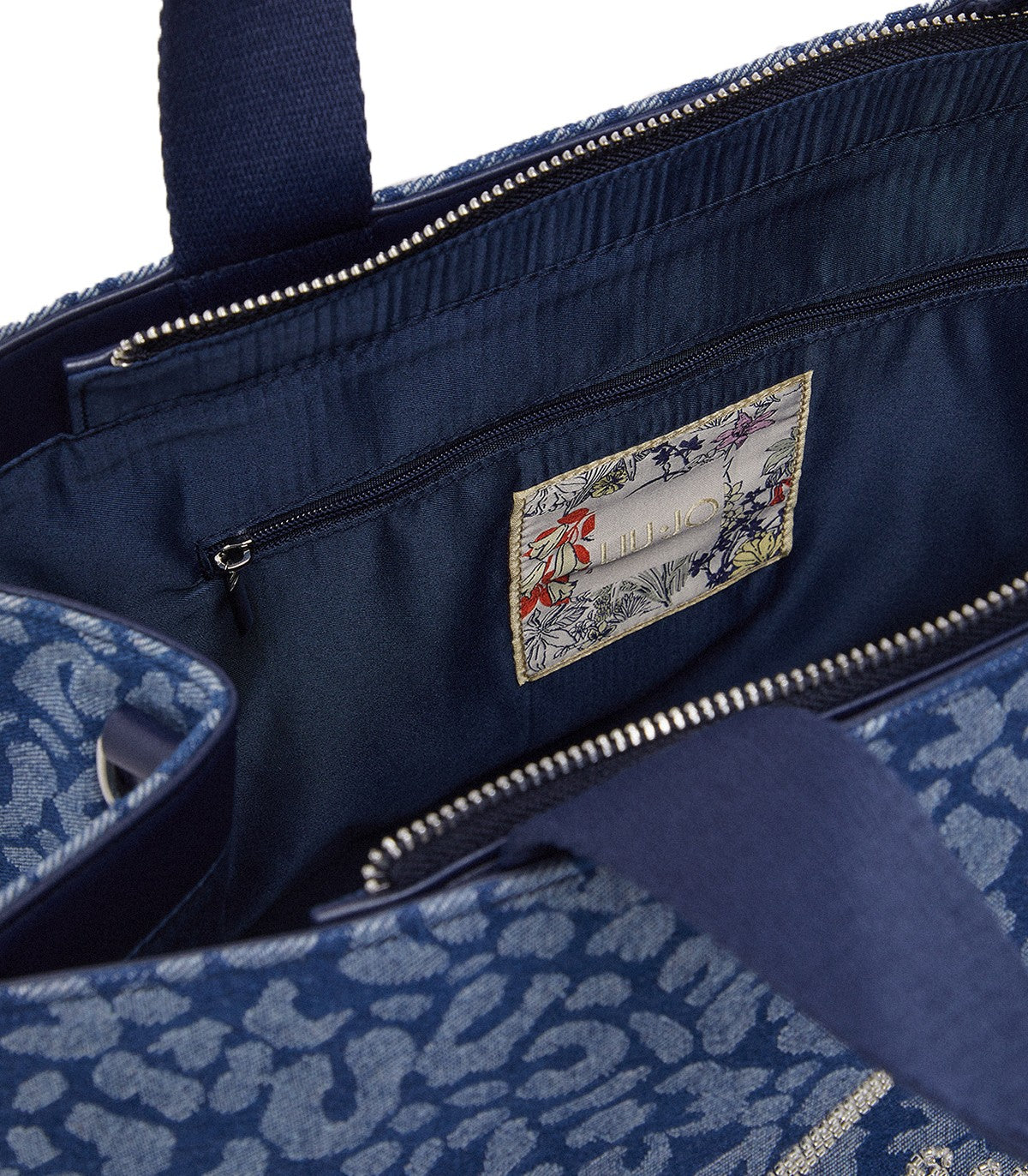 Tote bag grande in denim animalier Liu o